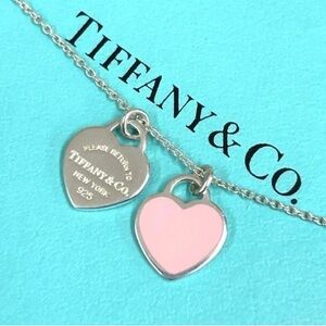 Tiffany & Co. Silver and Pink Heart Charm Necklace